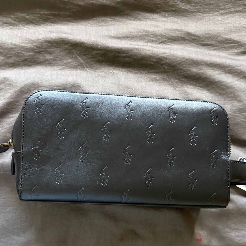 Ralph Lauren Embossed Polo Pony Black Zip toiletry bag  with Wrist Strap